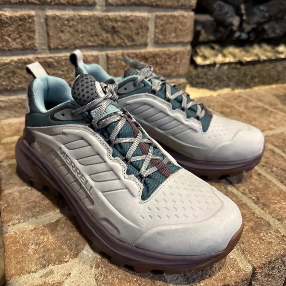 Merrell Moab Speed 2 Womens Hiking Trail Shoes Size 9 Gray Purple Teal Gum #372